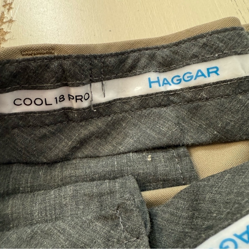 Haggar Men's Khaki Flat Front Cool Pro Shorts - Picture 5 of 6